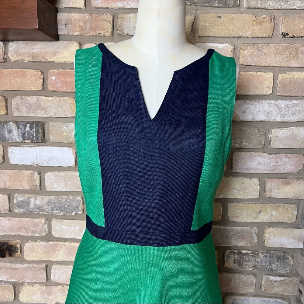 BODEN kelly green navy blue Monica sleeveless a-line dress - Picture 3 of 8